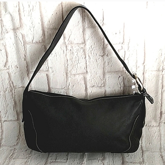 MILA PAOLI Black Leather with  White Accent Stitching Shoulder Handbag - Picture 2 of 12